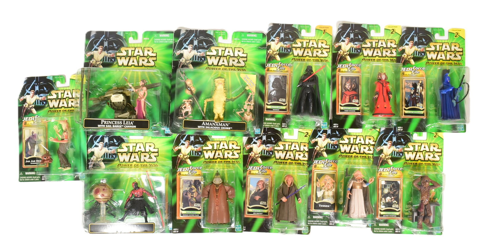 STAR WARS - POWER OF THE JEDI - COLLECTION OF CARDED ACTION FIGURES: Star Wars - Power Of The Jedi - collection of x11 c2000 Hasbro made Power Of The Jedi series MOC carded action figures. Includes: Amanaman With Salacious Crumb, Princess Leia With Sail Barge Cannon, D