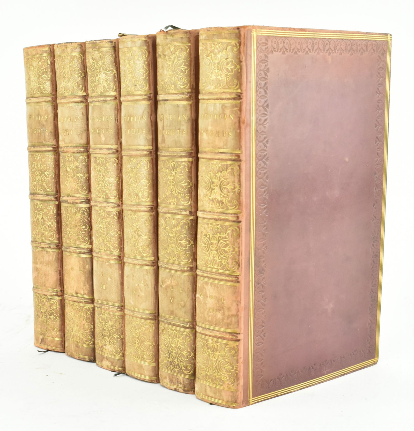 BINDINGS. 1811 THE ARABIAN NIGHTS ENTERTAINMENTS BY JONATHAN SCOTT, 6 VOL IN FULL CALF: Bindings. 1811 The Arabian Nights Entertainments, carefully revised and occasionally corrected from the Arabic. By Jonathan Scott LL.D. With engravings from paintings by Smirke. Six volumes, printed f