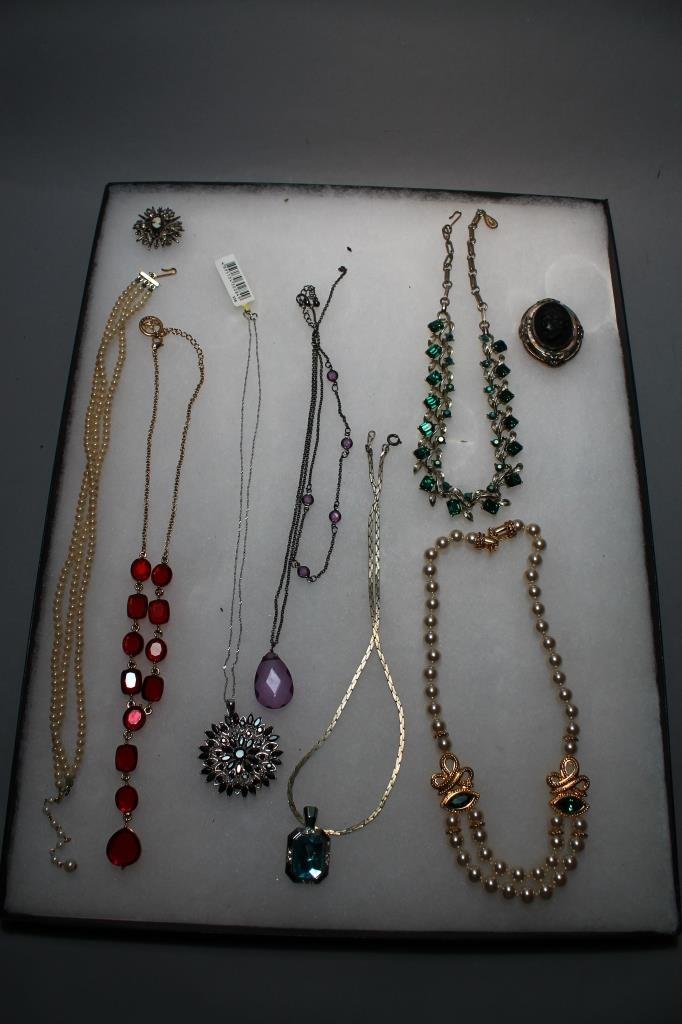 Lot of Costume Jewelry: Monet, Lisner, Trafari, etc. Necklaces and small Cameo Pins