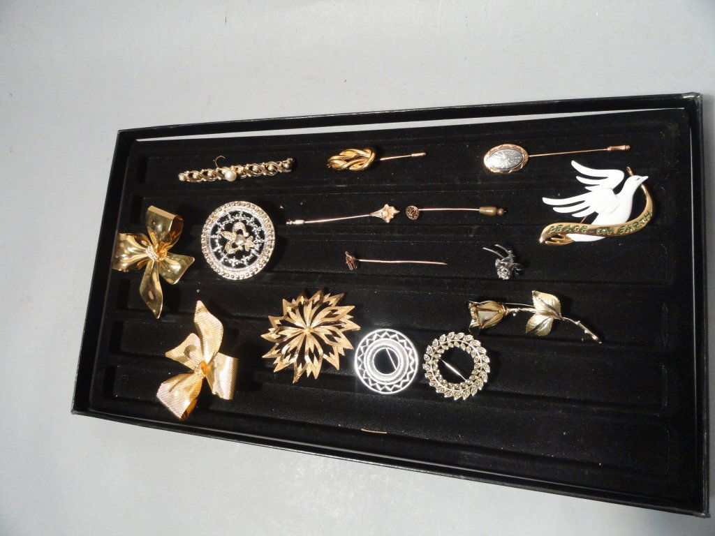 Vintage Costume Jewelry Pins: A few of these pins are Antique and a few are signed, Monet, Listner, etc all are beautiful.