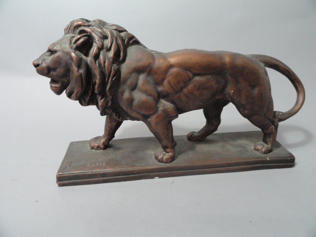 Barye Plaster Cast Lion: Plaster Reproduction of "Walking Lion" Locks on front Forehead in need of restoration. Barye16" X 8" Tall