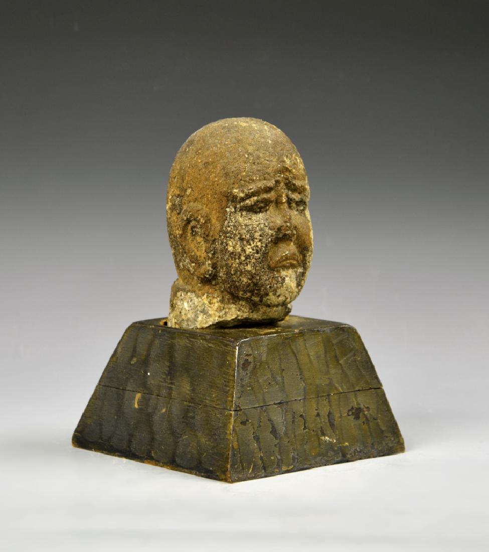 Chinese Antique Sandstone Luohan with Stand (1 of 3)