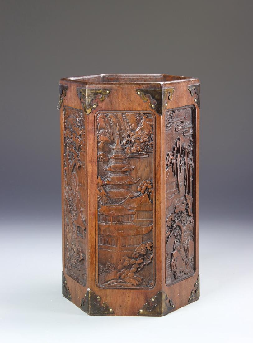 Chinese Hardwood Brush Pot (1 of 6)