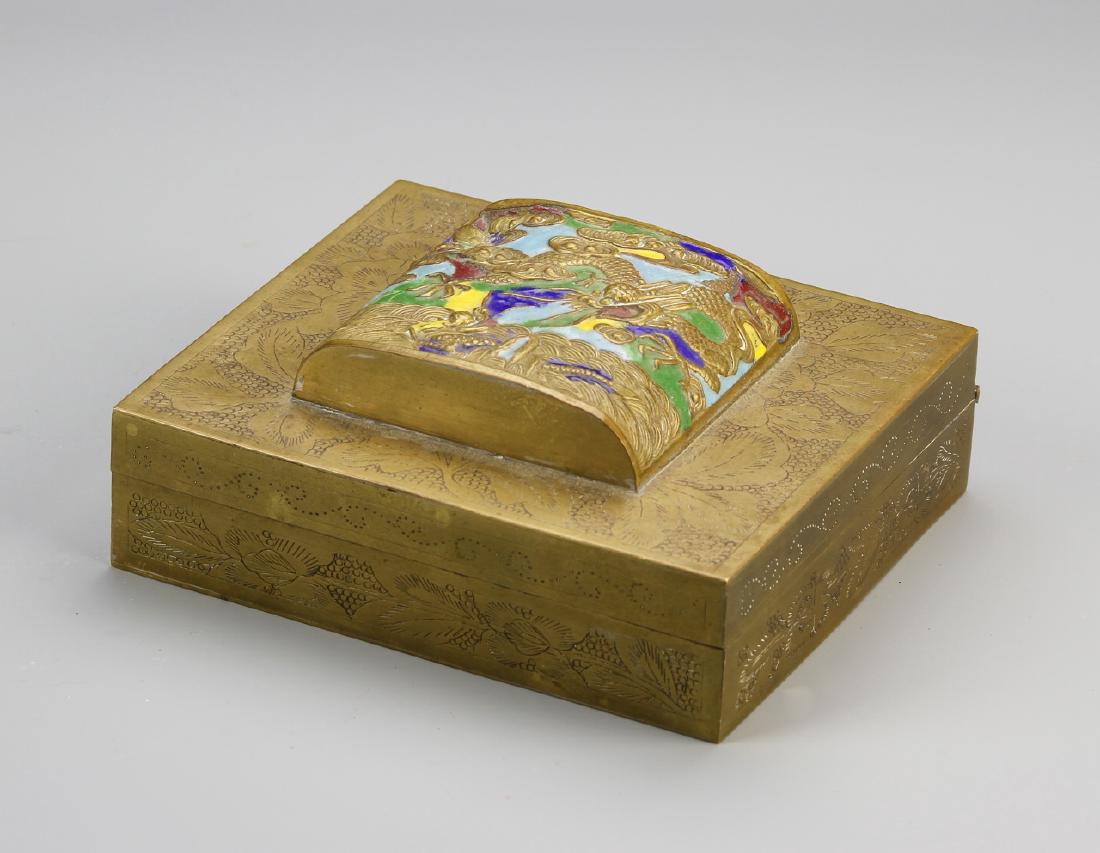Chinese Enamel and Brass Ink Box (1 of 4)
