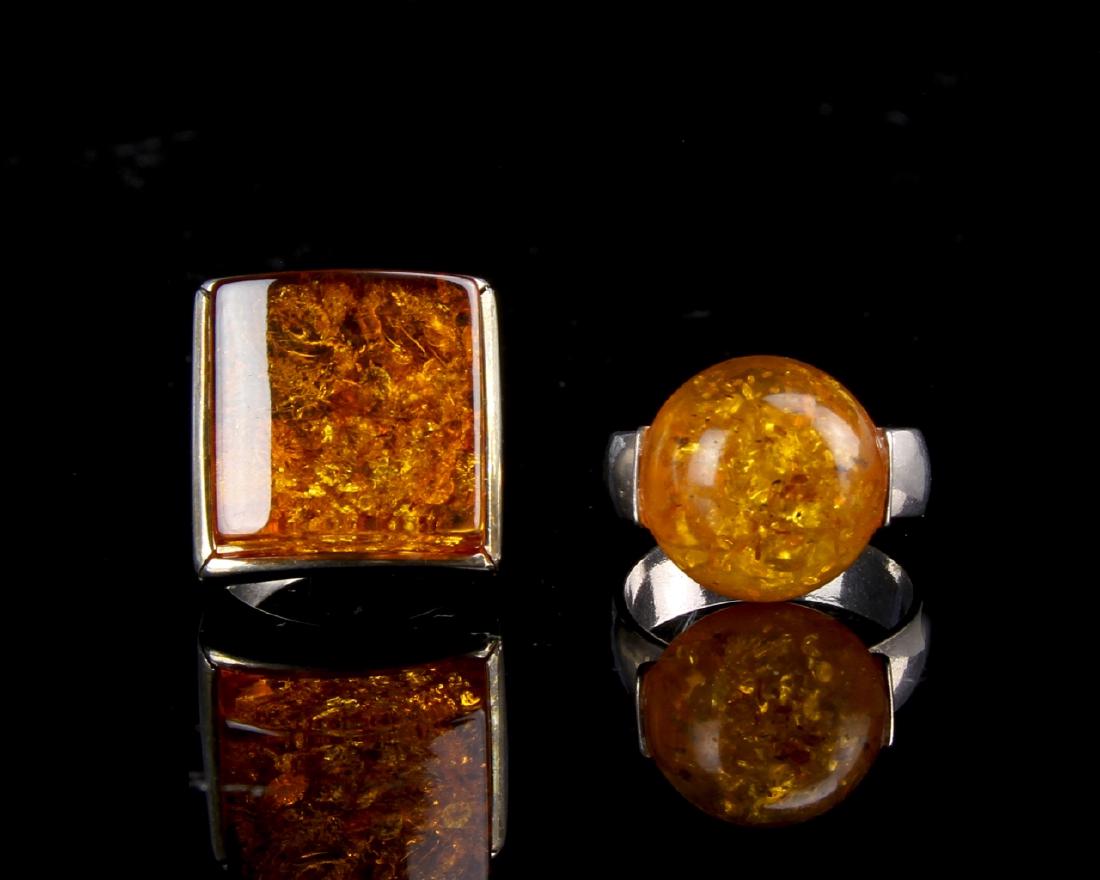 Two Vintage Amber and Silver Rings (1 of 2)