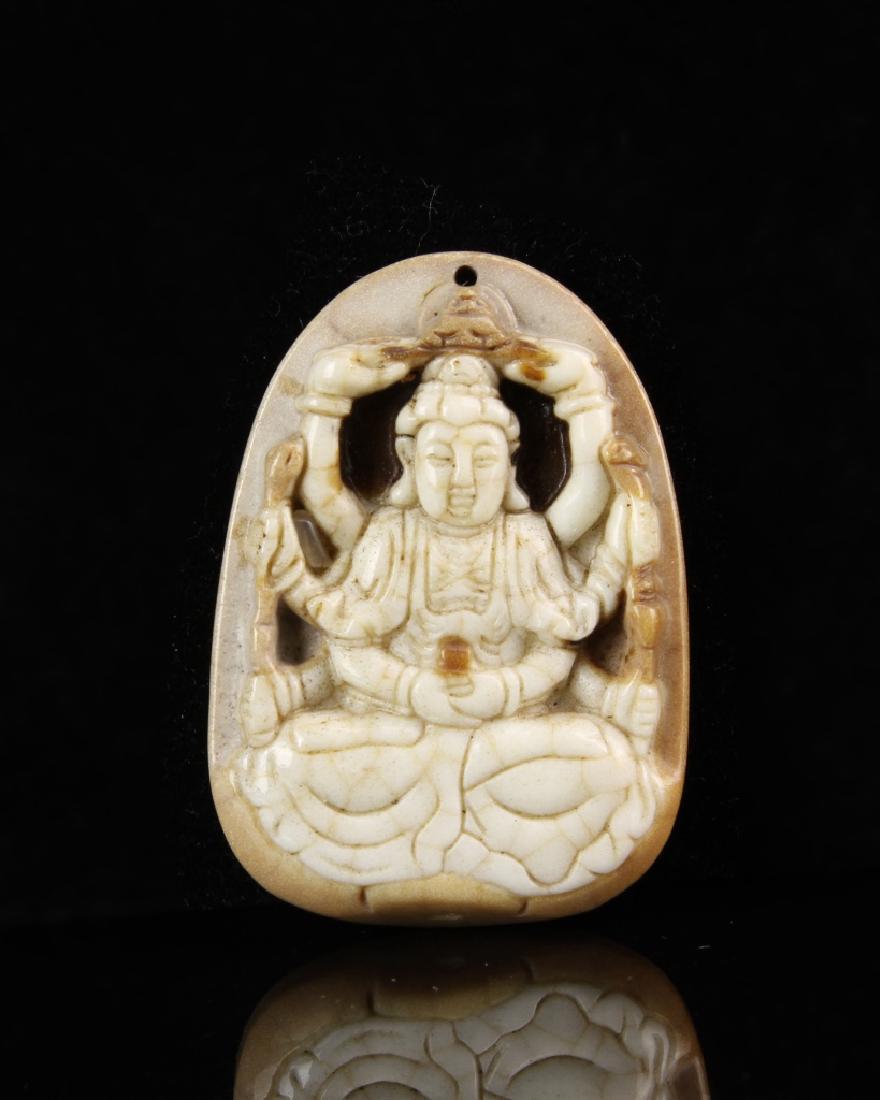 Chinese Tibetan Carved Agate Buddha Pendent (1 of 2)