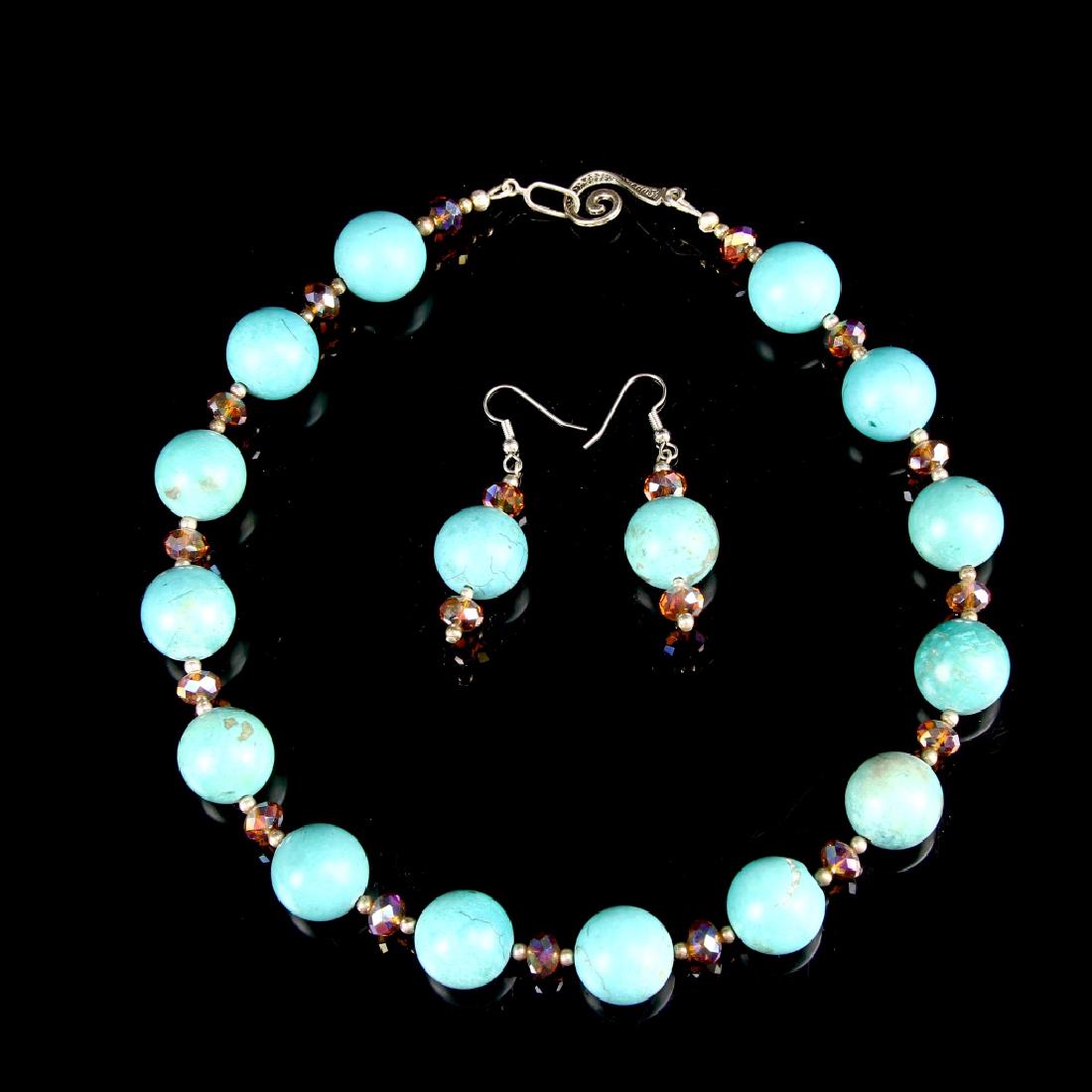 Chinese Turquoise Beaded Necklace and Earrings (1 of 6)
