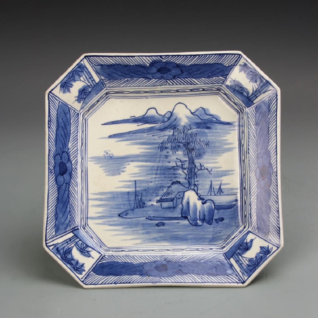 Japanese Blue And White Square Plate (1 of 2)