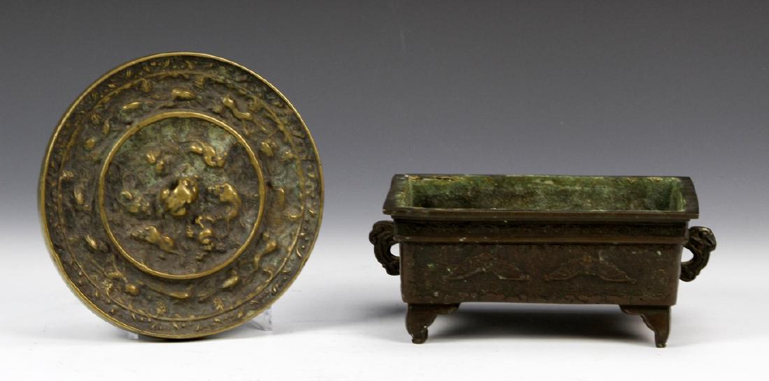 Chinese Bronze Mirror and Censer (1 of 1)