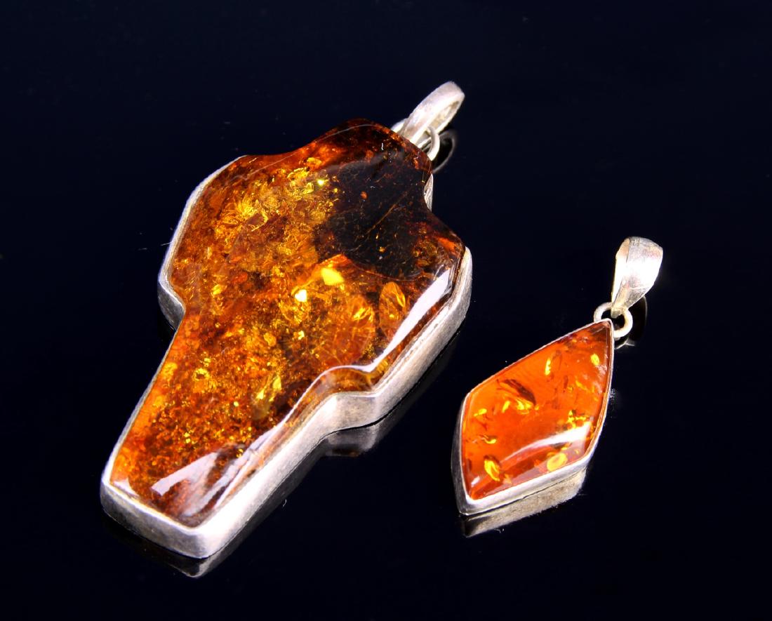 Two Chinese Amber/Silver Pendants (1 of 1)