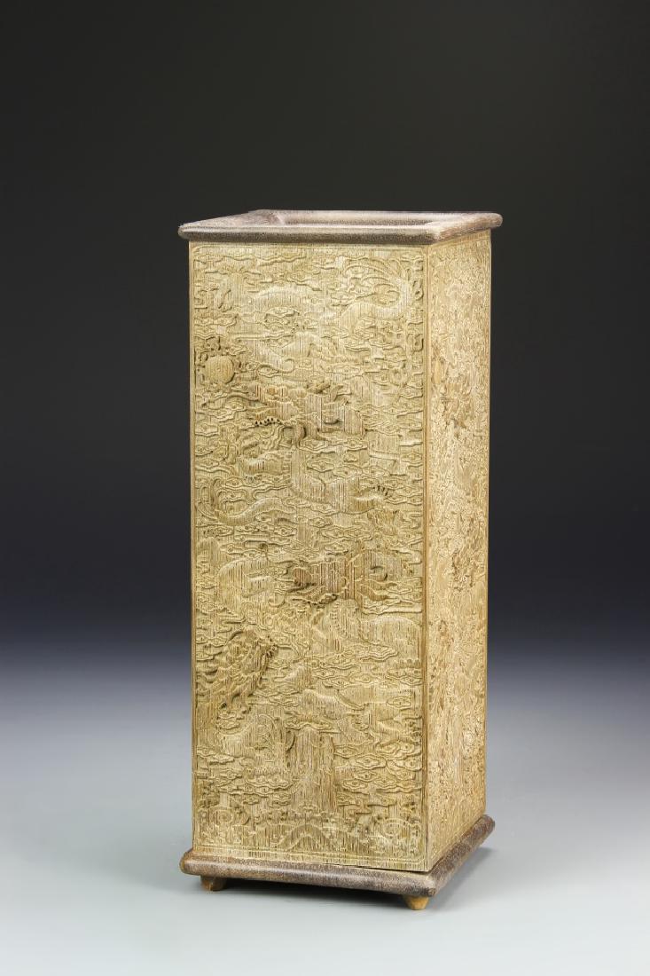 Chinese Hardwood Square Brush Pot (1 of 4)