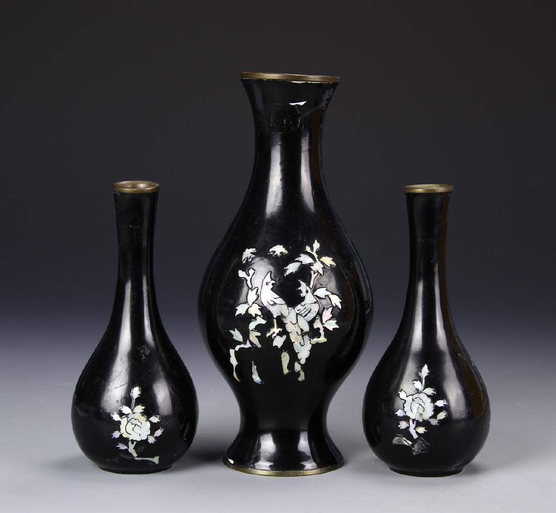 Korean Three Brass Lacquer Vases (1 of 5)