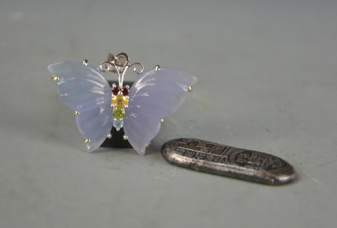 Chinese Jadeite Pin and Silver Block (1 of 4)