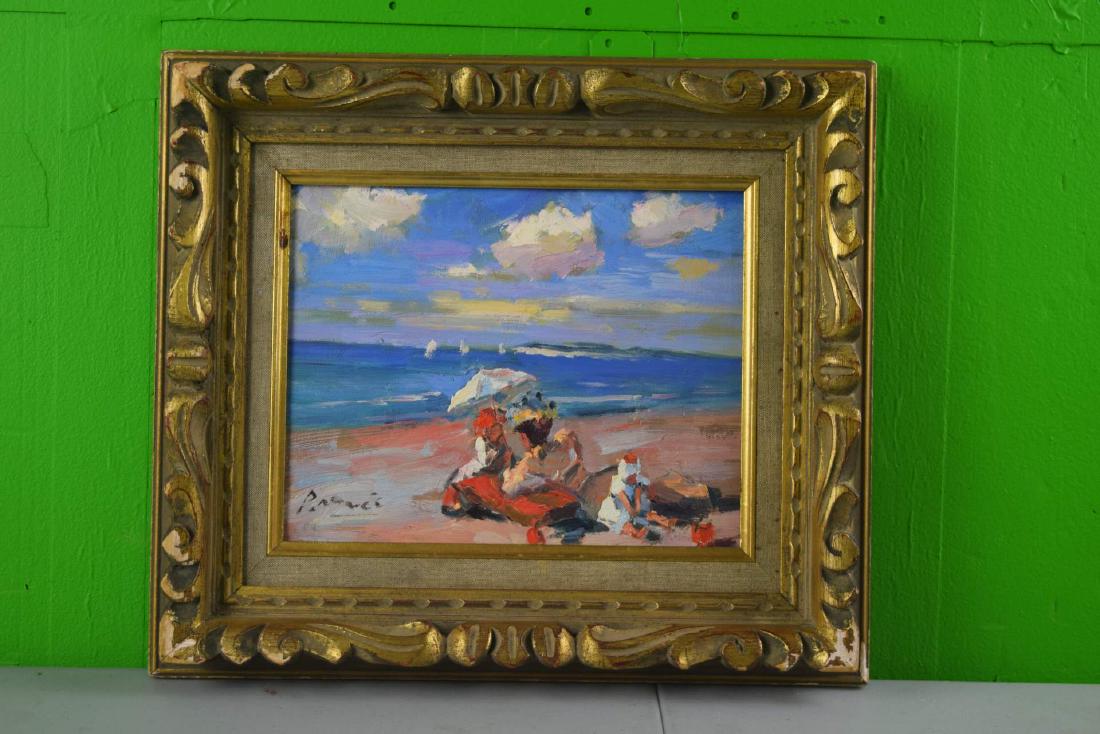 Framed Oil On Canvas Beach Scene (1 of 3)