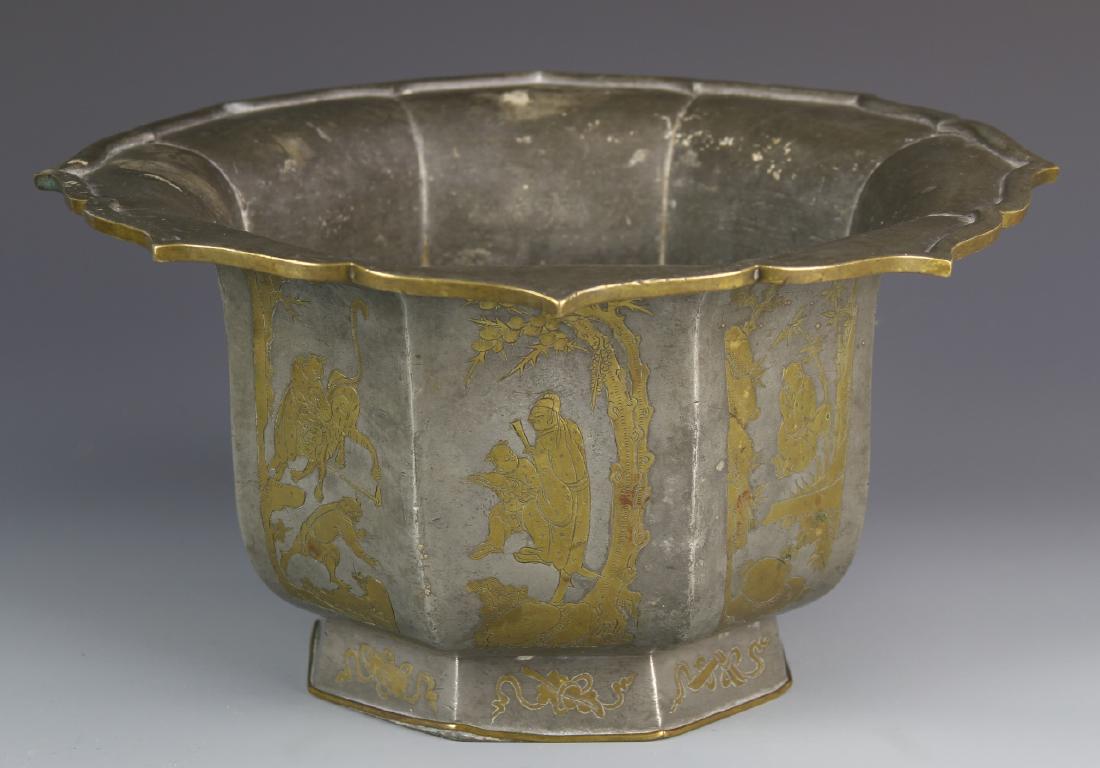 Chinese Metal Bowl with Figural Inlays (1 of 6)