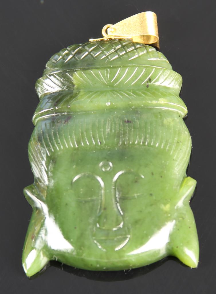 Chinese Spinach Jade Buddha Head Pendant (1 of 1)