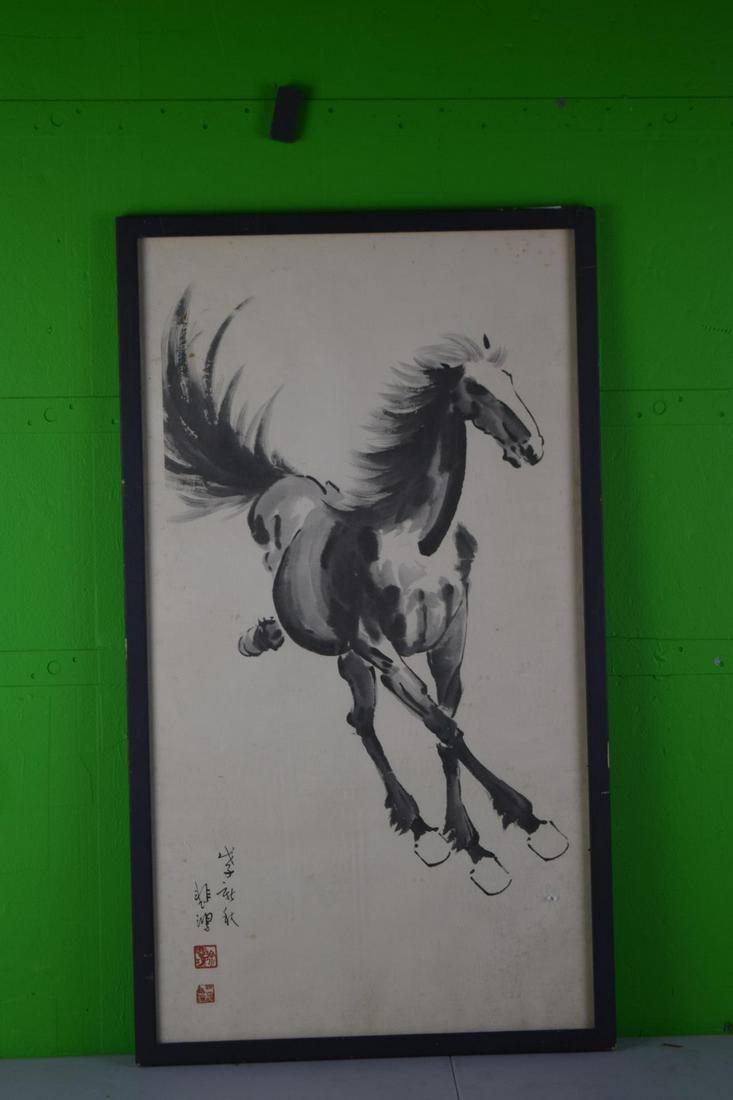 Chinese Framed Ink On Paper Print Of A Horse (1 of 4)