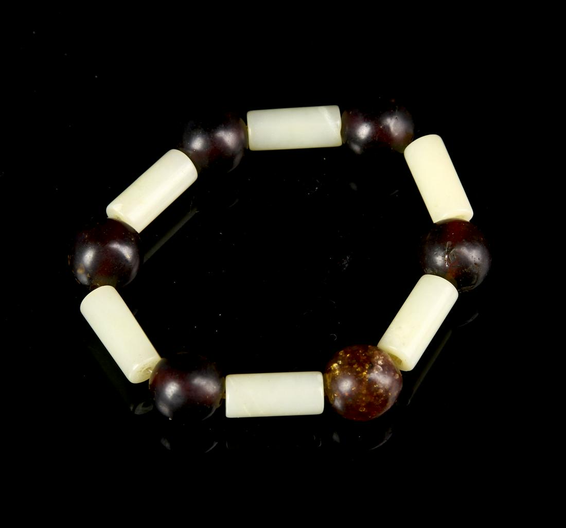 Chinese White Jade & Natural Amber Bracelet (1 of 2)