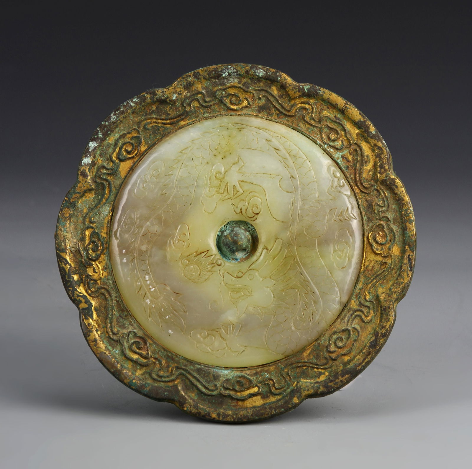 Chinese Bronze Mirror With Jade Inlay (1 of 2)