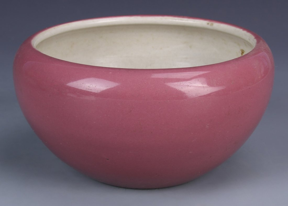 Chinese Pink Glazed Brush Washer: China, 19th C., pink glazed brush washer in an rounded form with a rich pink glazed exterior and white glazed interior. Width 3 1/4 in., Height 6 1/4 in.