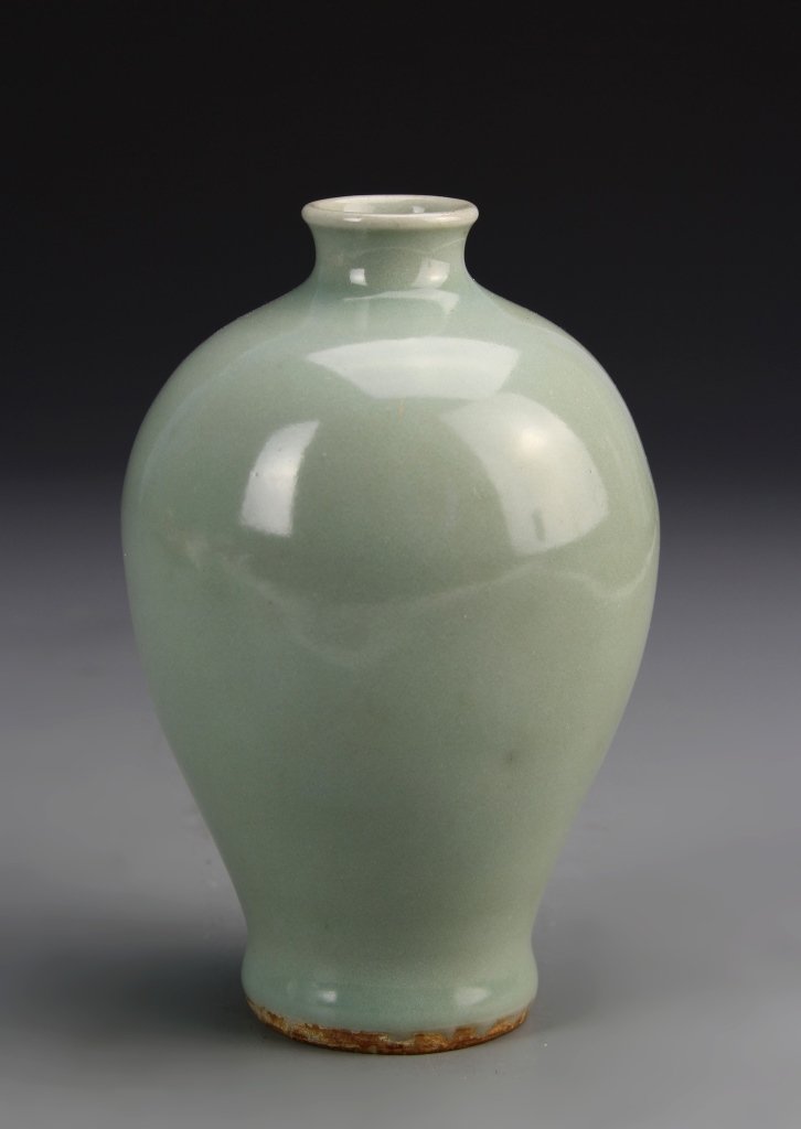 Chinese Lungquan Ware Vase: China, Ming Period, Lunquan ware vase with glazed bulbous body and narrow neck, with a pronounced lip . Height 5 1/4 in.