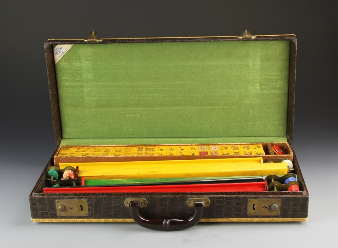 Chinese Majiang Set: China, Manjia set, with box. 19 1/2 in., 9 in., 3 in.