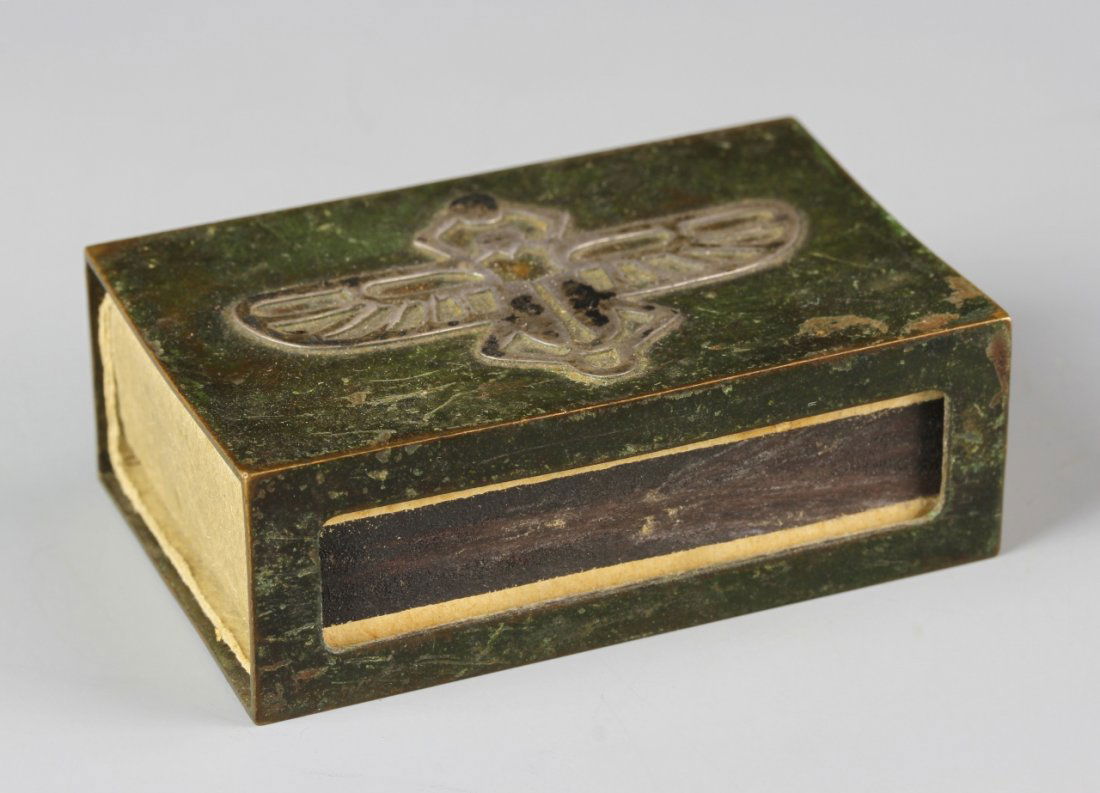 Heinz Art Match Box: Heinz art match box in brass with sterling silver inlay. Diameter 2 1/2 inc.