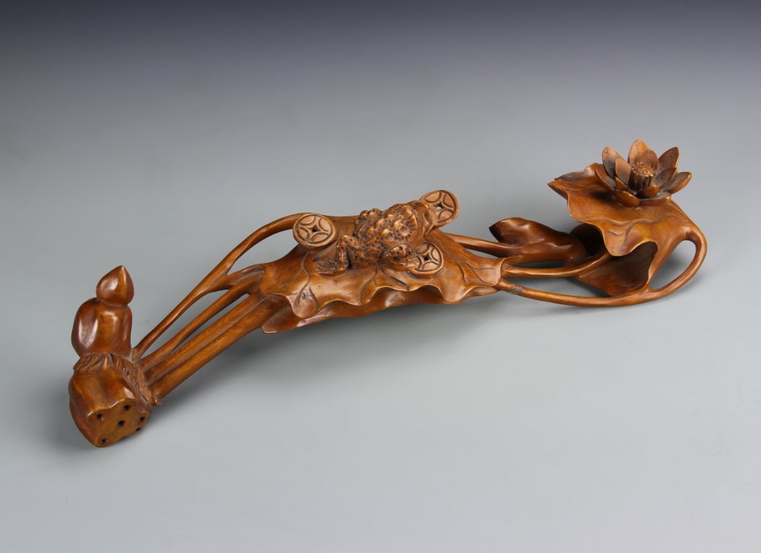 Chinese Carved Wood Ruyi Scepter: China, carved wood ruyi scepter. Length 15 in.