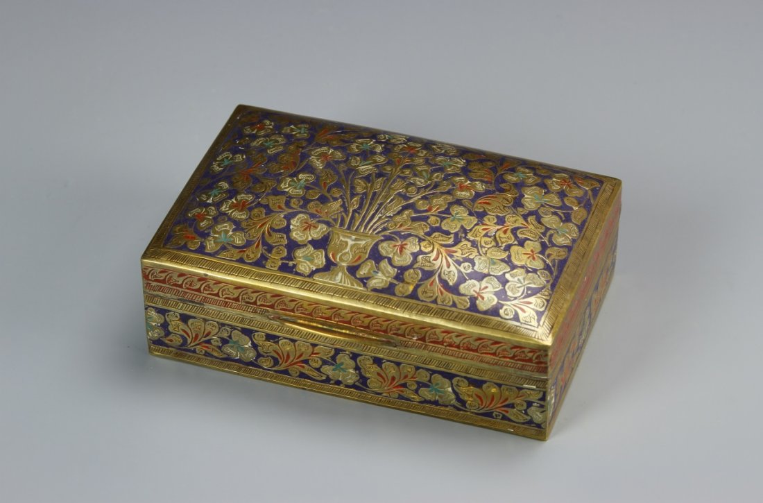 Indian Cloisonne Trinket Box: India, cloisonne trinket box. 5 in., 3 1/4 in., 1 3/4 in.