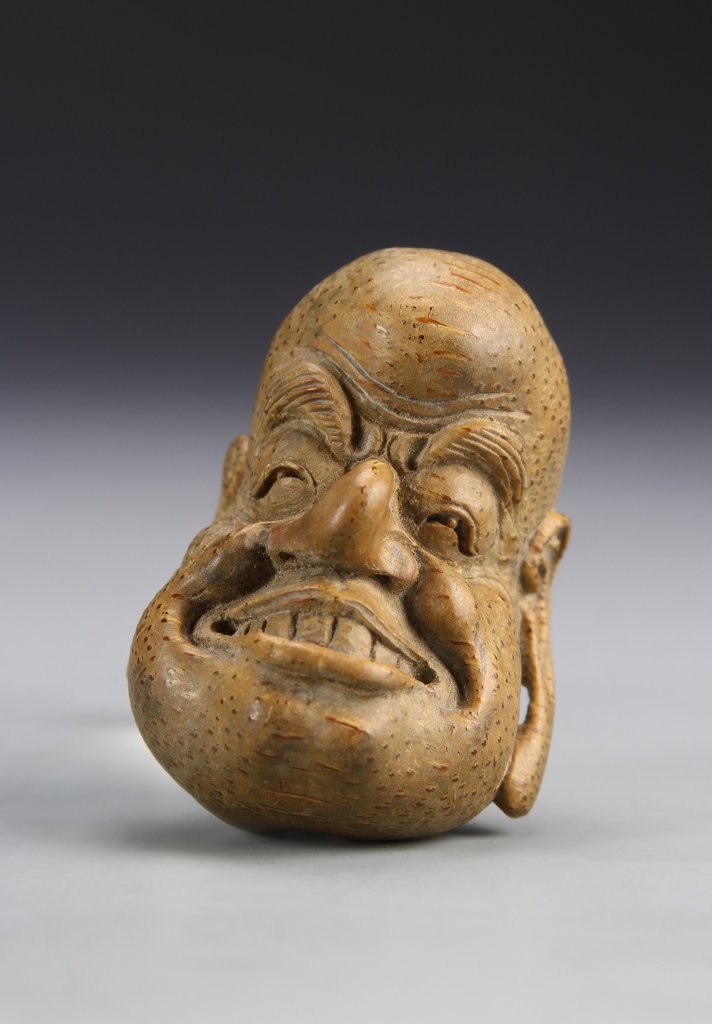 Chinese Carved Bamboo Buddha Head (1 of 3)