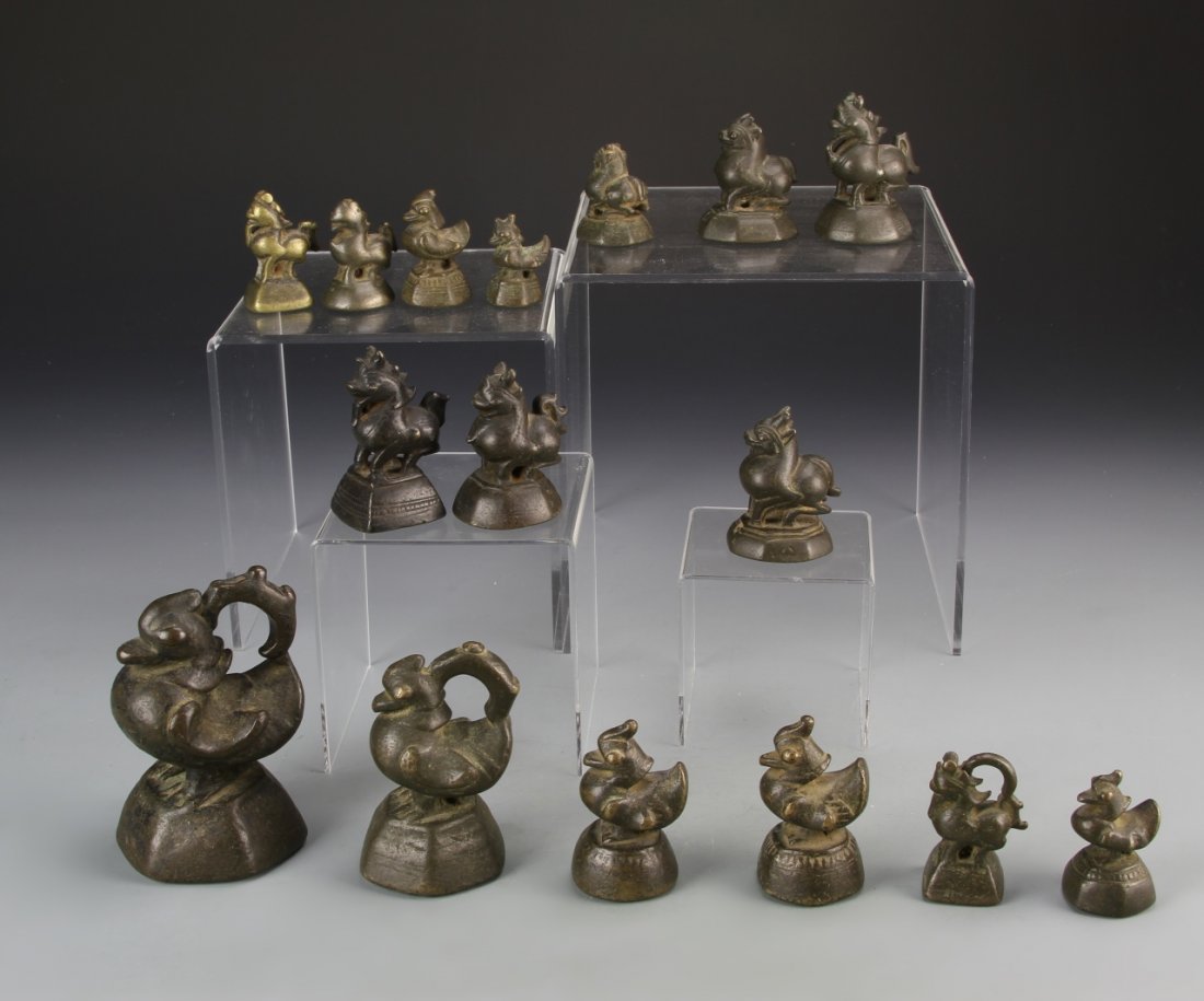 +Sixteen Chinese Bronze Opium Weights (1 of 5)
