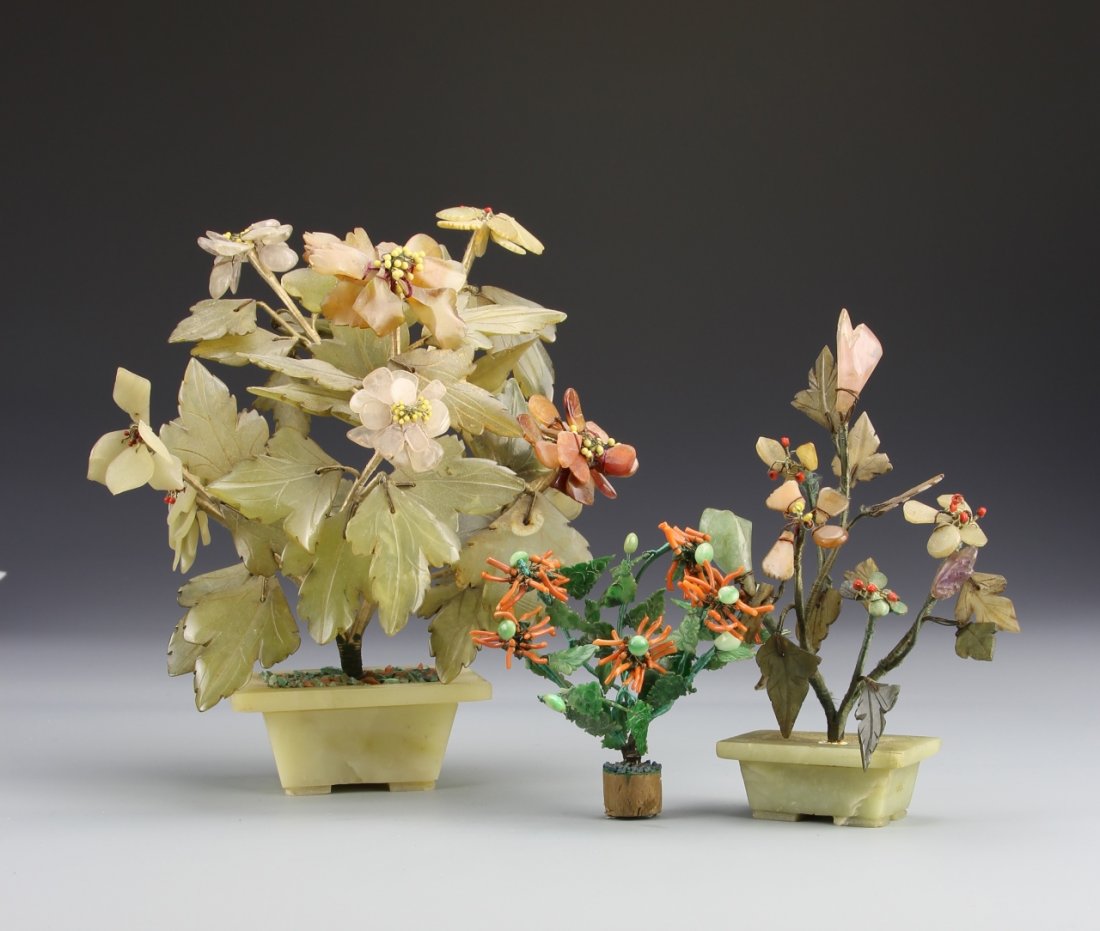 Three Chinese Jade, Stone and Coral Trees (1 of 4)