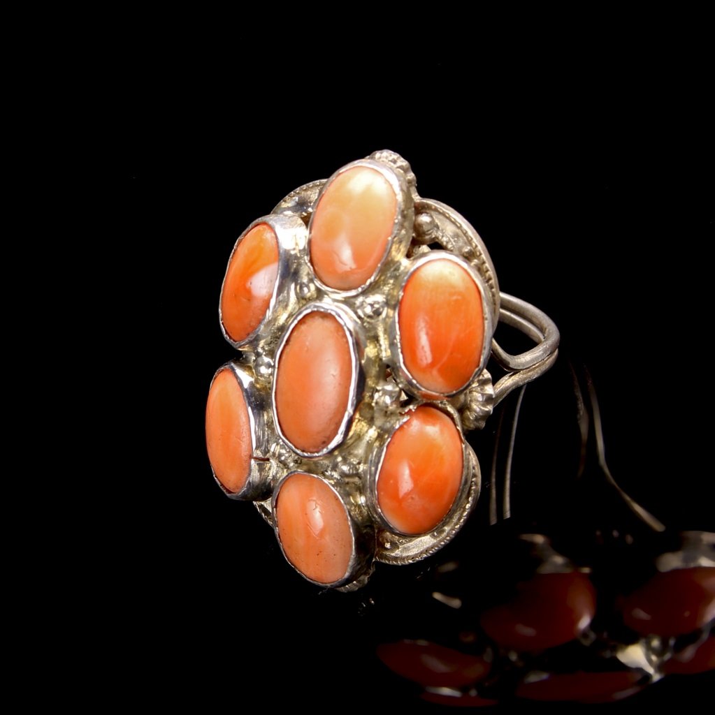 Chinese Vintage Silver Coral Ring (1 of 2)