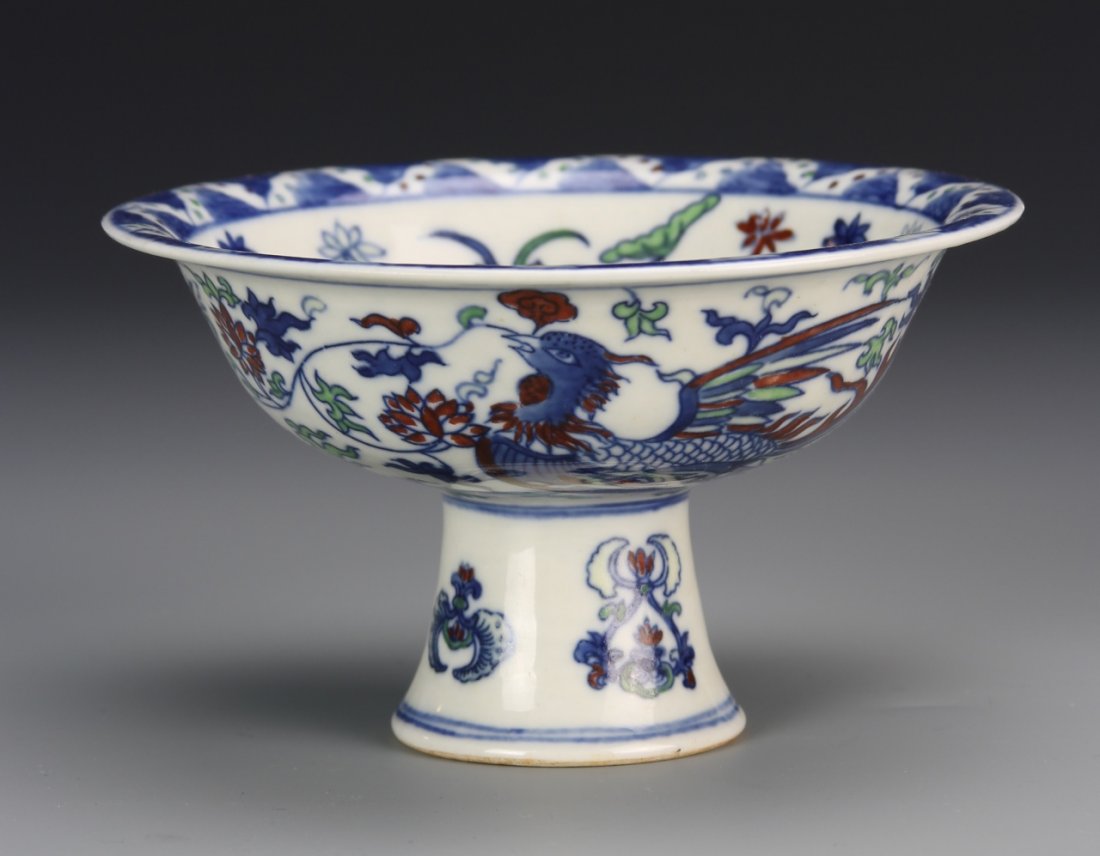Chinese Doucai High Stem Bowl (1 of 3)