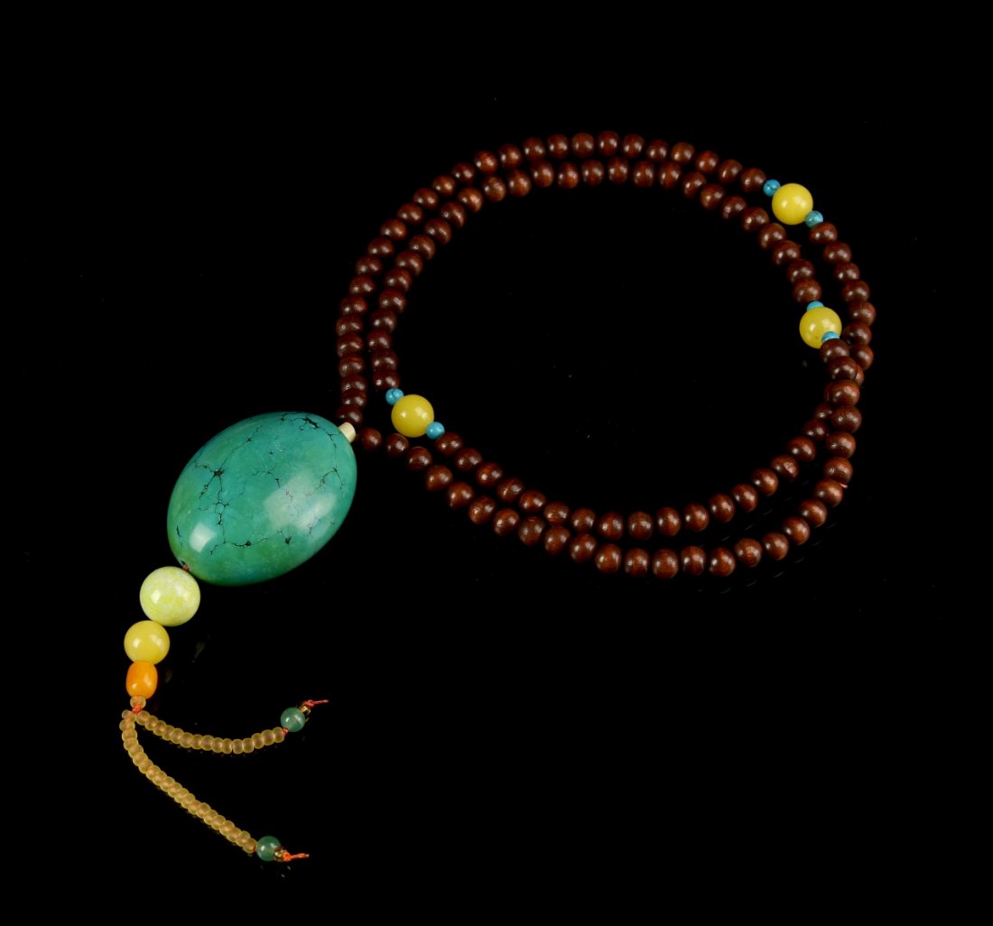 Tibetan Wood and Stone Beaded Necklace (1 of 2)
