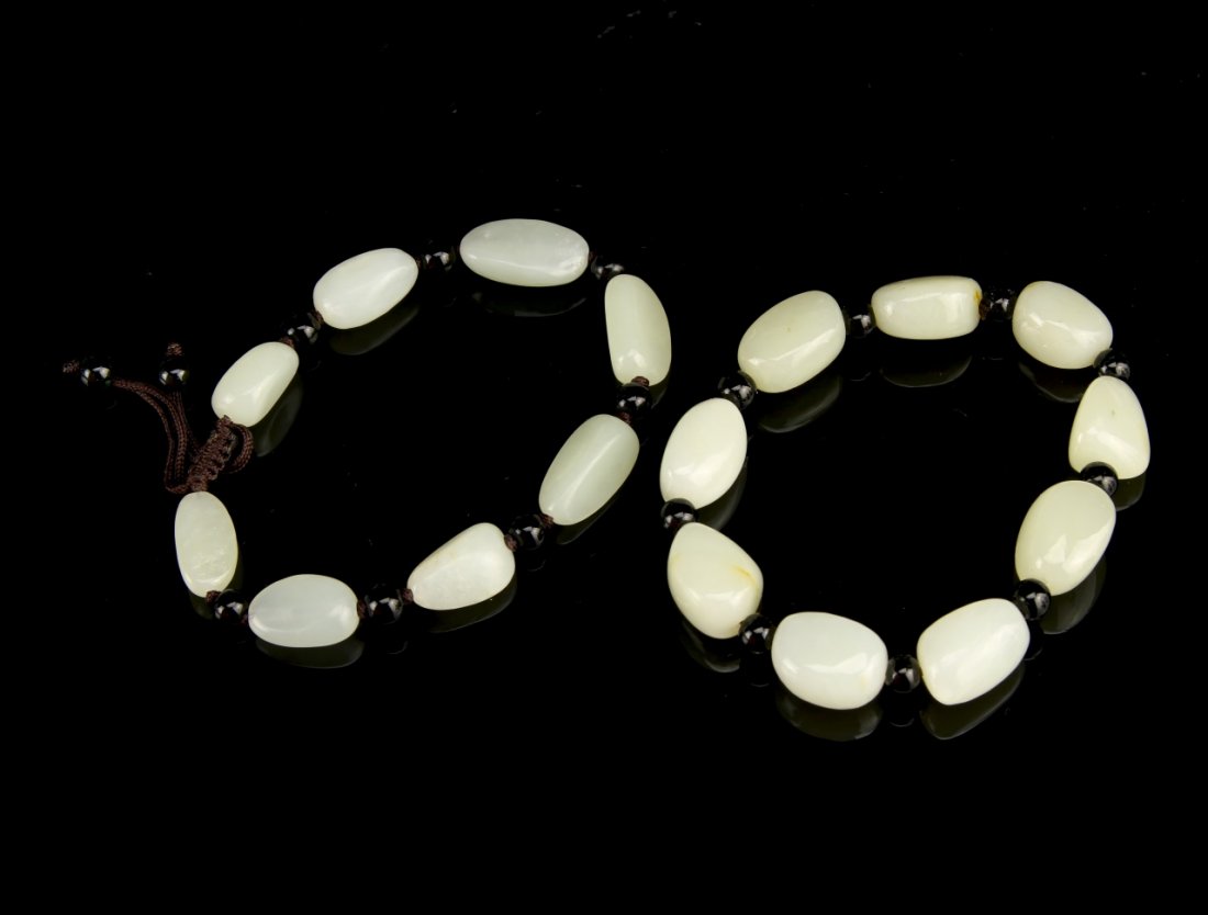 Two Chinese Jade Beaded Bracelets (1 of 2)