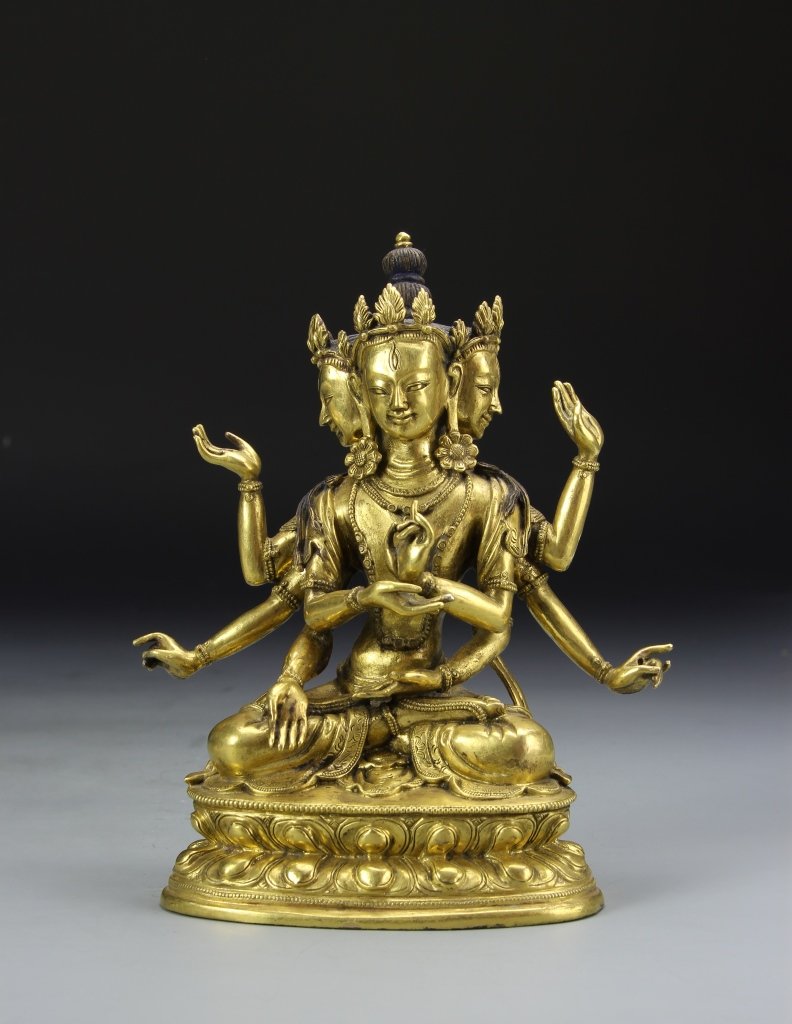 Chinese Tibetan Gilt Three Face Buddha (1 of 5)