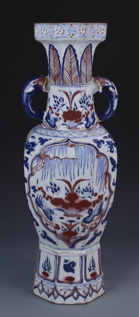 Chinese Blue, White, and Red Vase (1 of 3)
