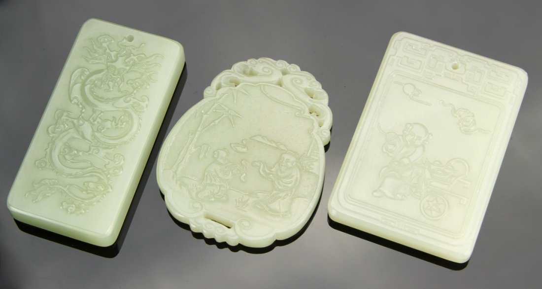 Three Chinese Carved Jade Square Pendants (1 of 2)