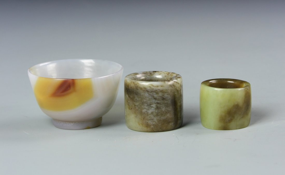Chinese Thumb Rings And Cup (1 of 2)