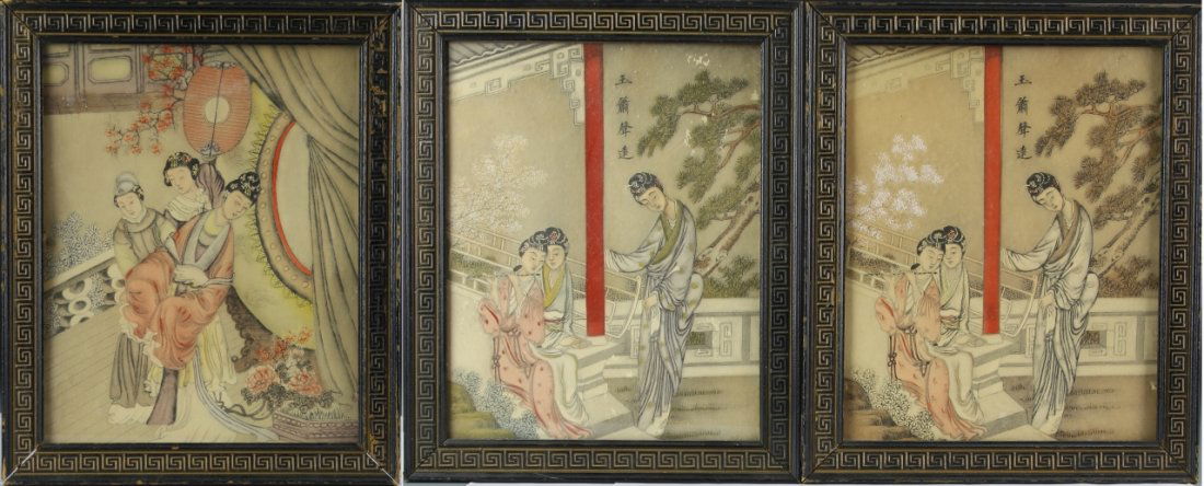 Three Vintage Framed Chinese Watercolor Paintings (1 of 4)