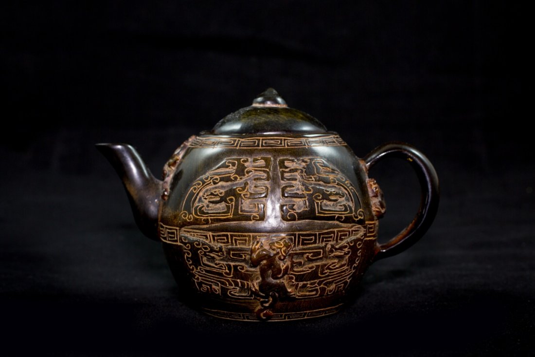 Carved Ox Horn Teapot (1 of 3)