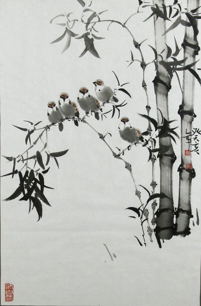 Chinese Framed Bamboo Painting (1 of 3)