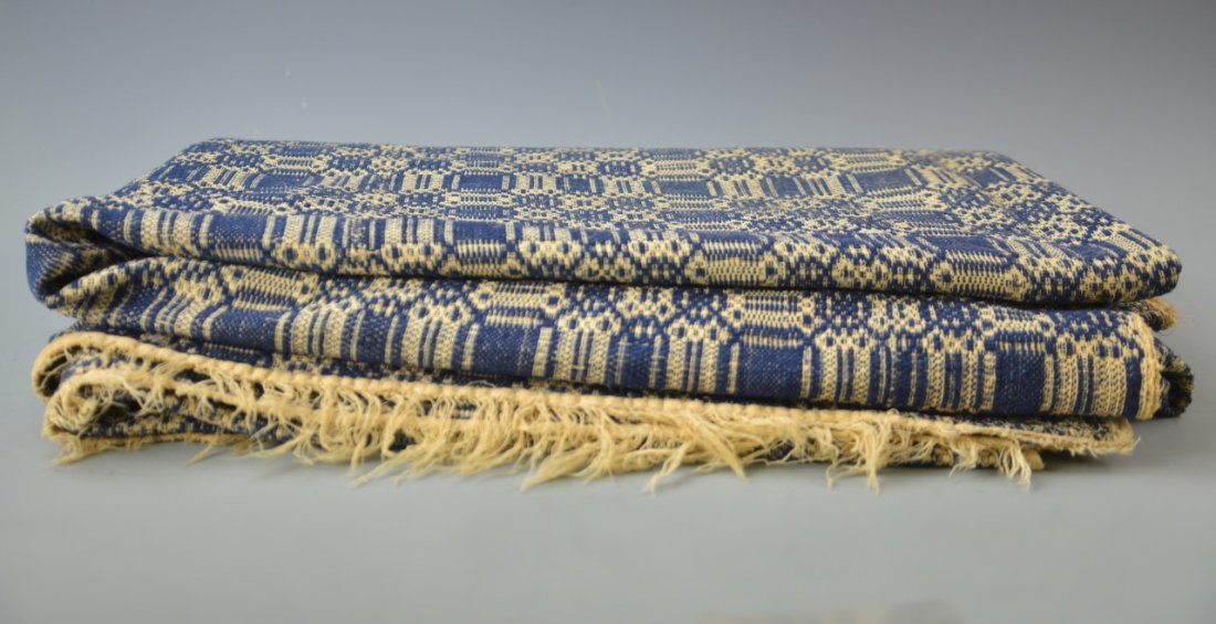 Blue and White Wool Jacquard Coverlet (1 of 2)