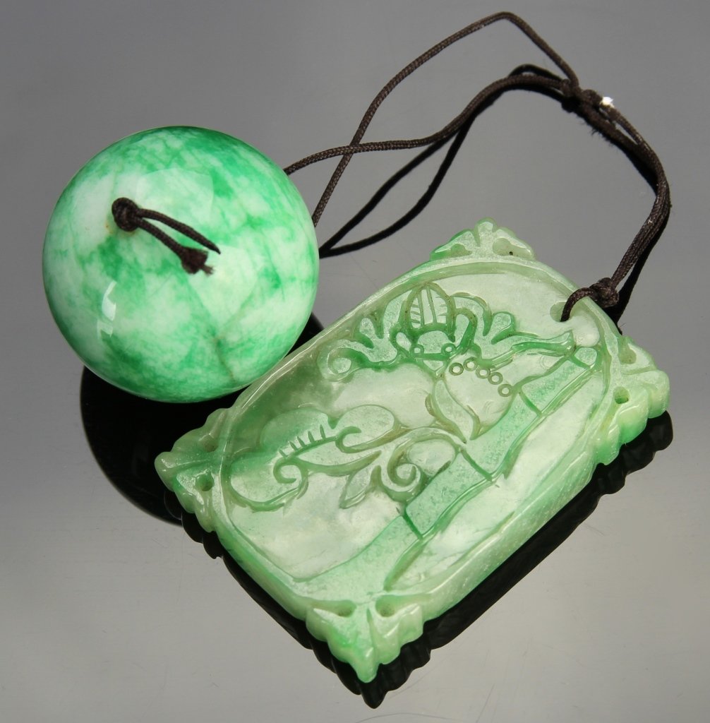 Chinese Carved Jadeite Bead and Pendant (1 of 2)