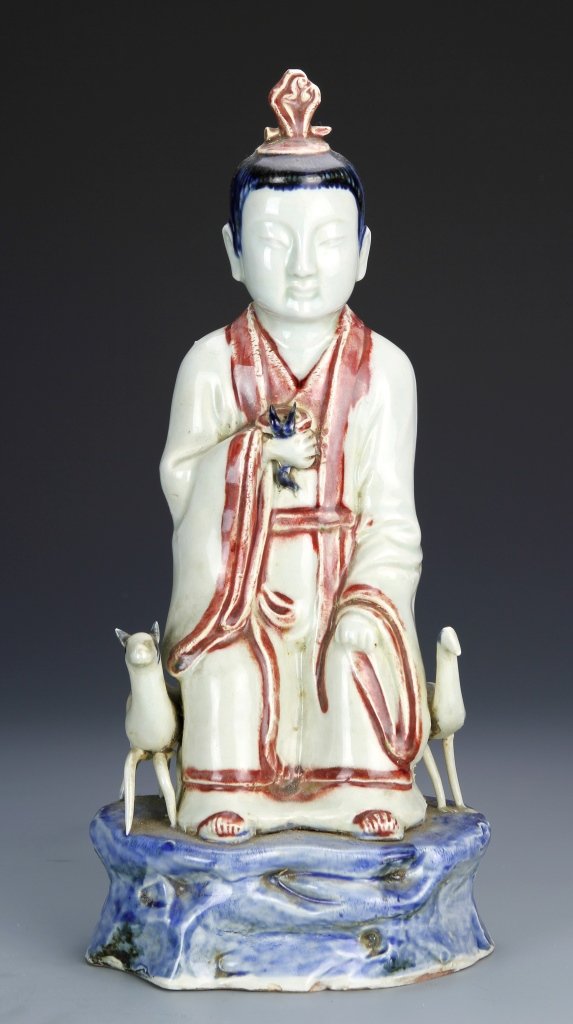 Chinese Blue and Red Glazed Daoist Figure (1 of 1)