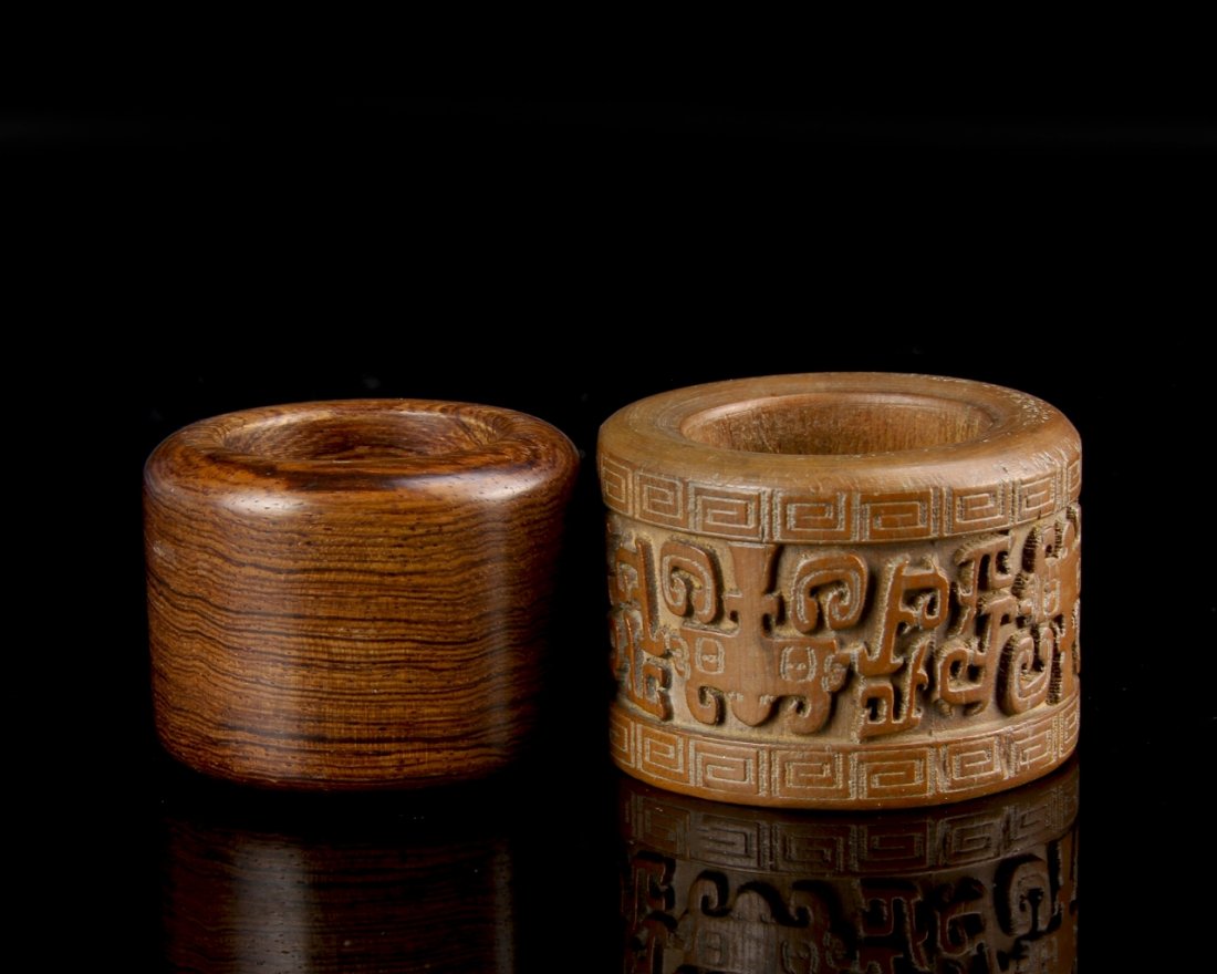 Two Chinese Carved Wooden Thumb Rings (1 of 1)