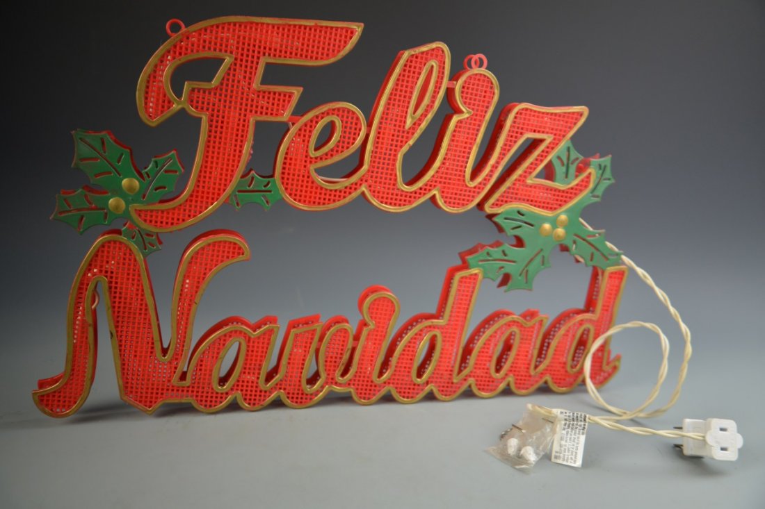 Vintage Christmas Lights: Vintage Christmas lights, Feliz Navidad. 11 in., 17 in.