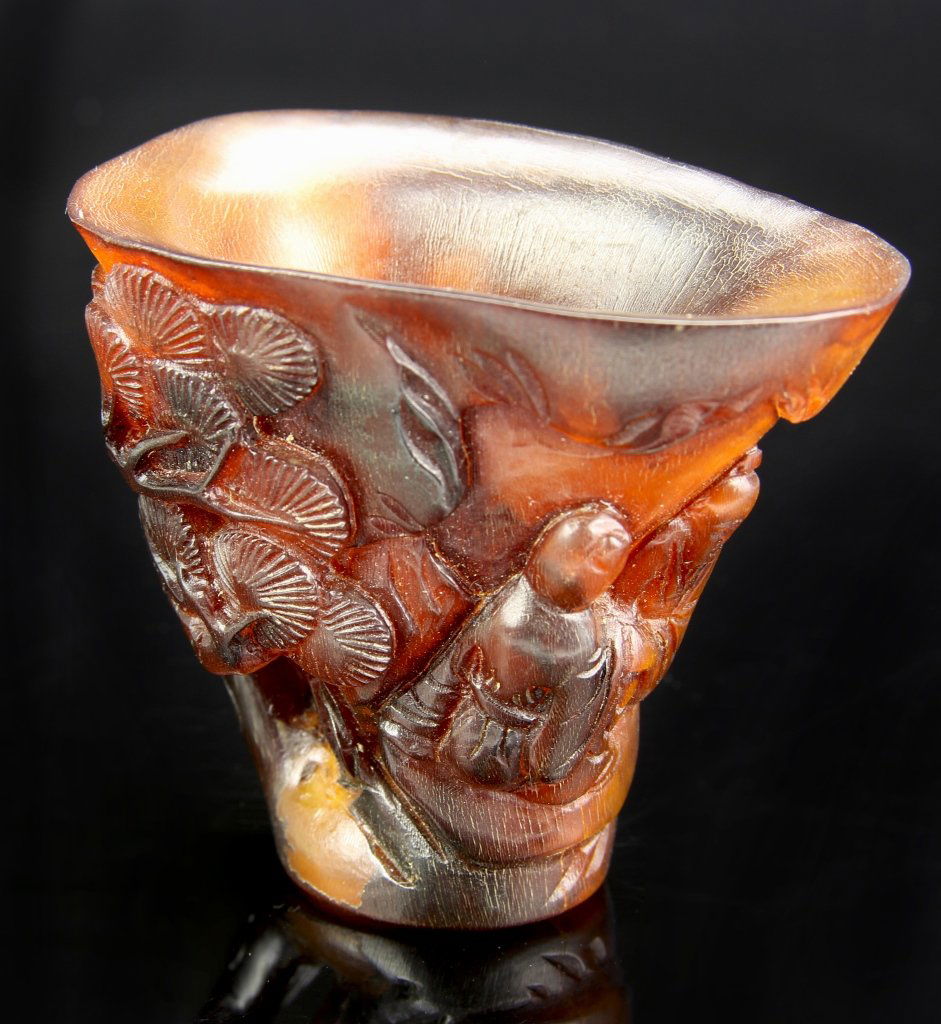 Chinese Carved Horn Libation Cup (1 of 2)