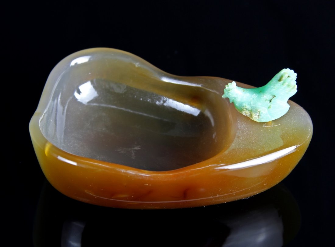 Chinese Agate Brush Washer with Jadeite Rooster (1 of 1)